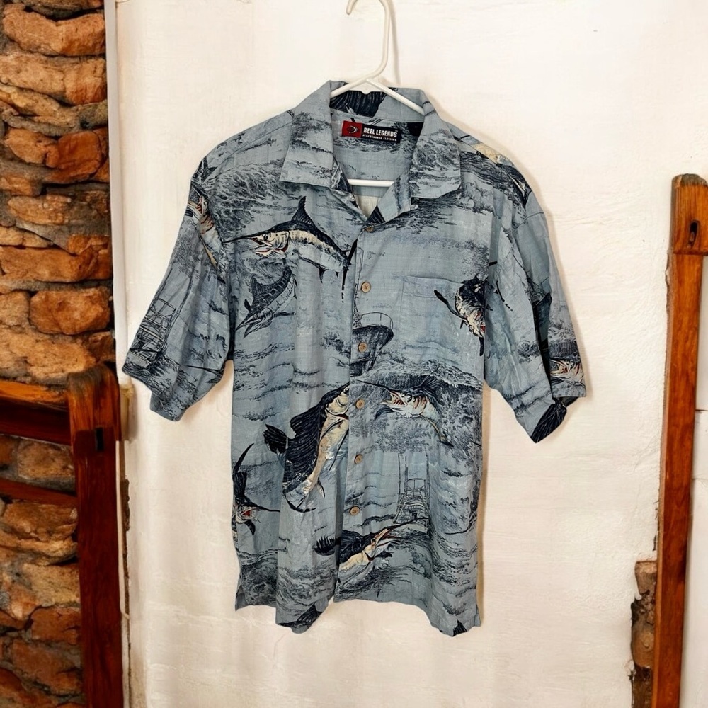 Reel Legends Blue Marlin Print Button-Up Shirt